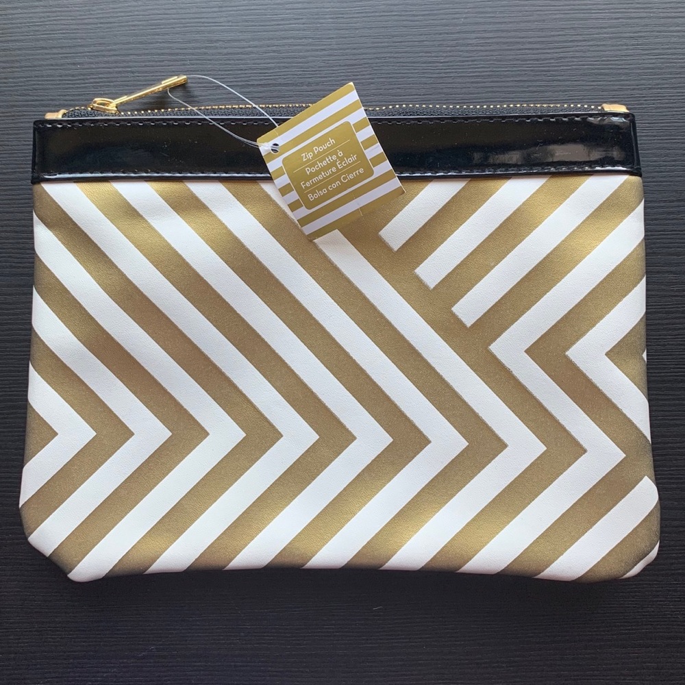 White & Gold Zip Pouch